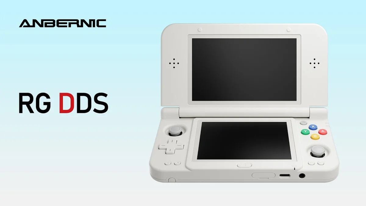 Anbernic RG DDS white dual-screen 3DS-style handheld with Snapdragon G2 Gen 2