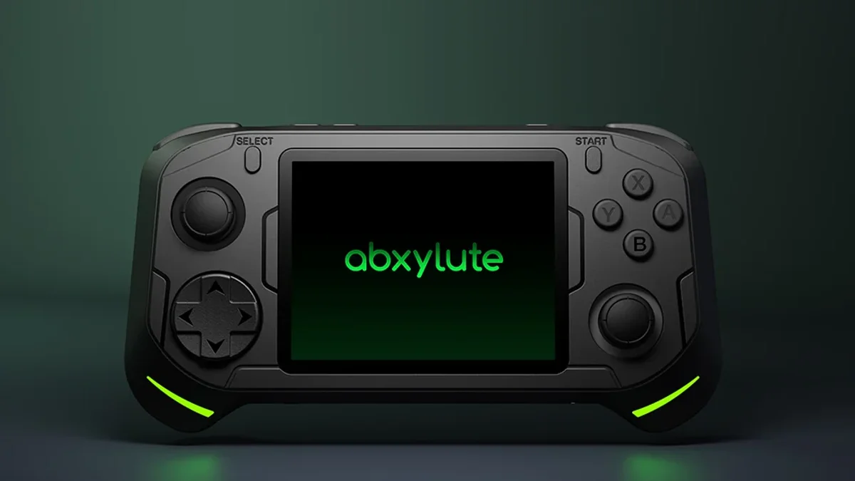 abxylute E1 dual-OS handheld with a 3.5-inch screen and dual analog sticks