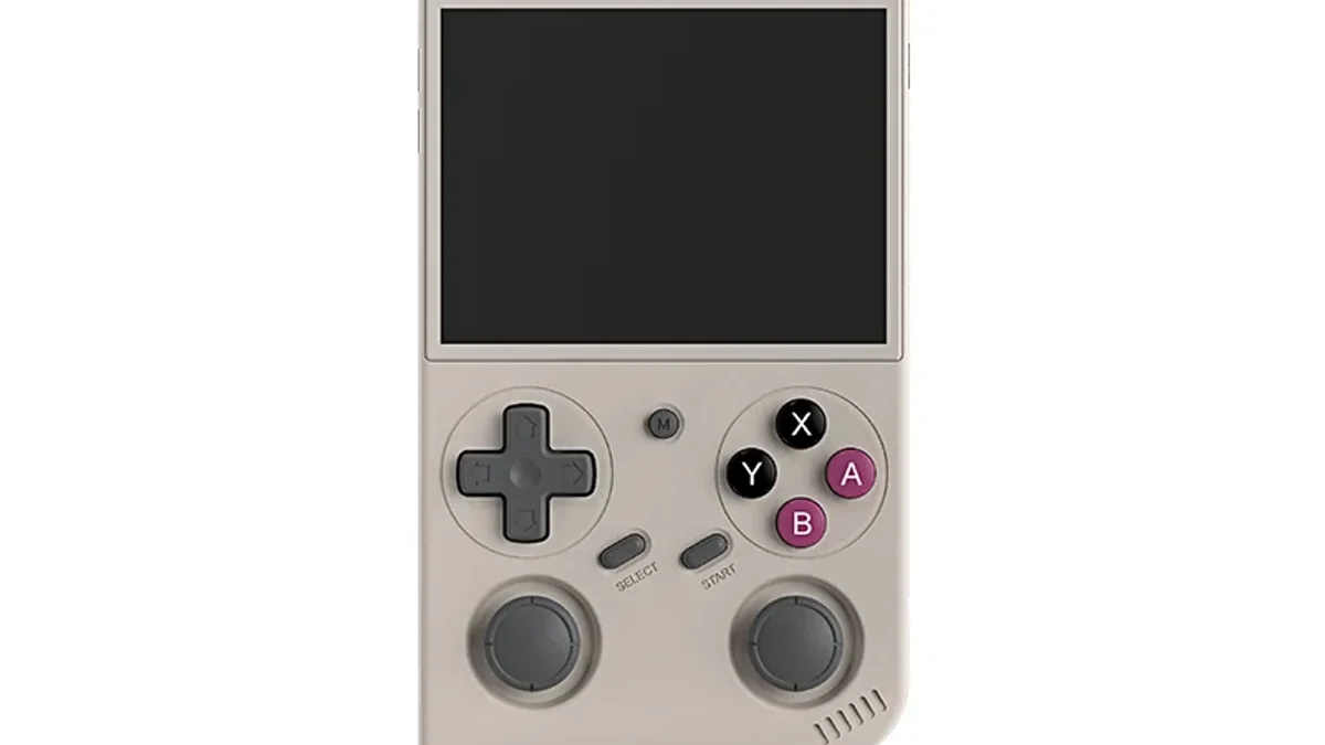 Anbernic RG 35 vertical handheld gaming console with dual analog sticks