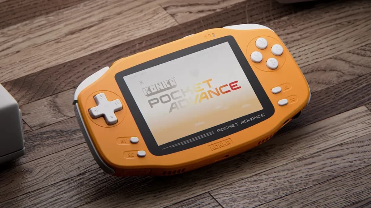AYANEO KONKR Pocket Advance GBA-form Android handheld reveal render