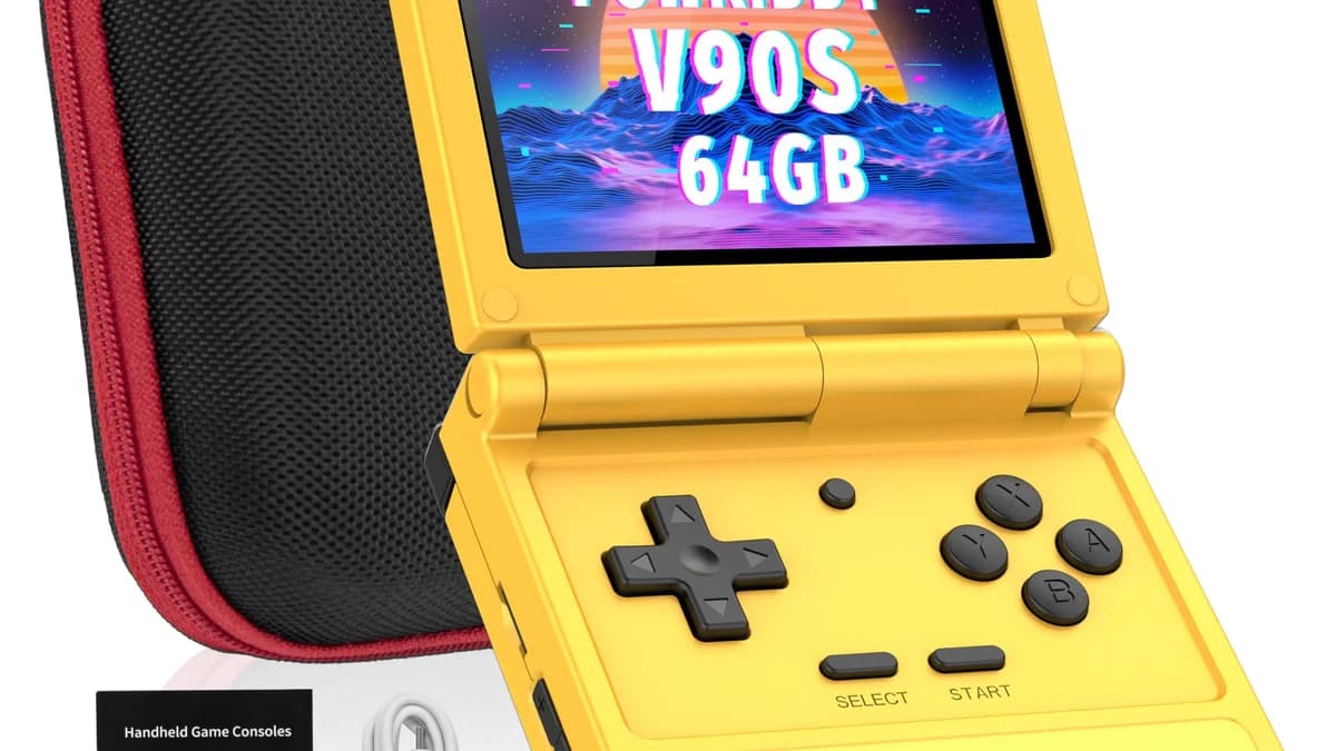 Powkiddy V90S clamshell handheld gaming device