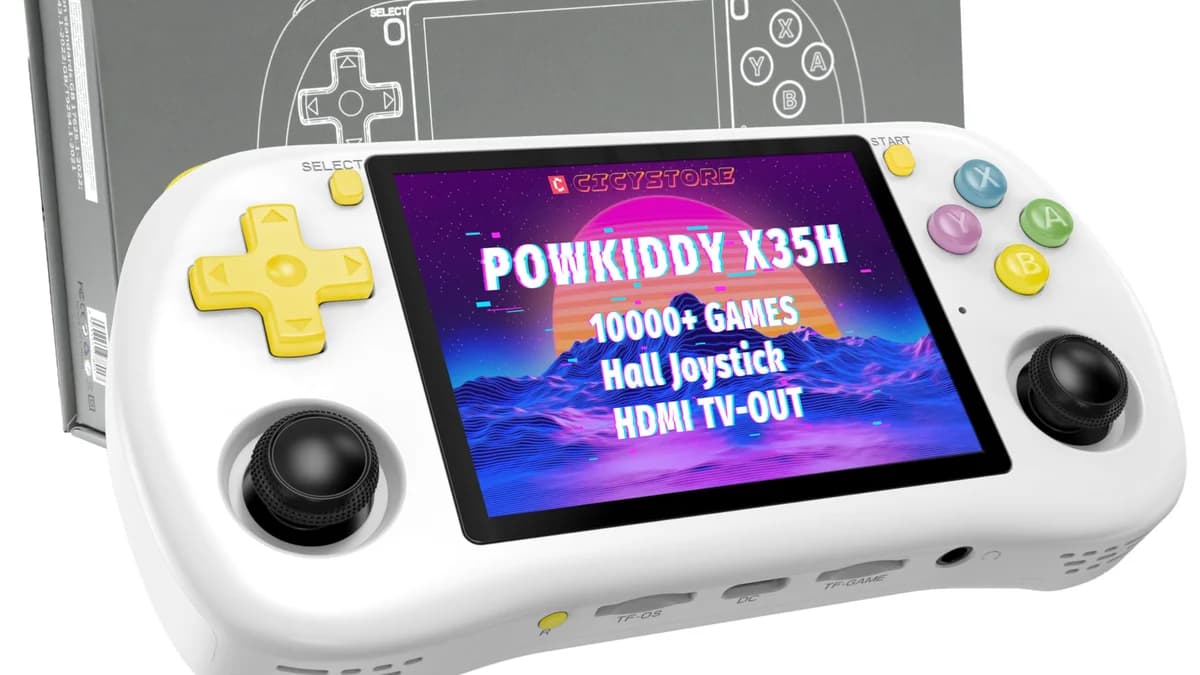 Powkiddy X35H horizontal handheld gaming device with 3.5-inch display
