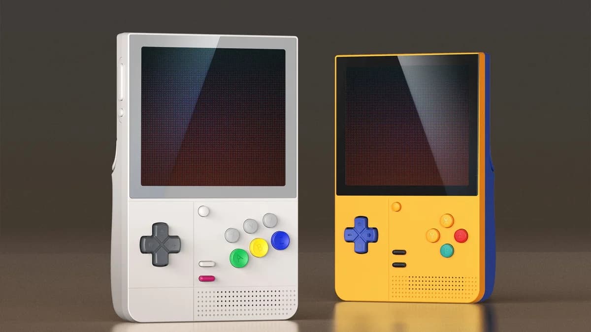 Retroid Pocket Classic vertical AMOLED handhelds in white and yellow