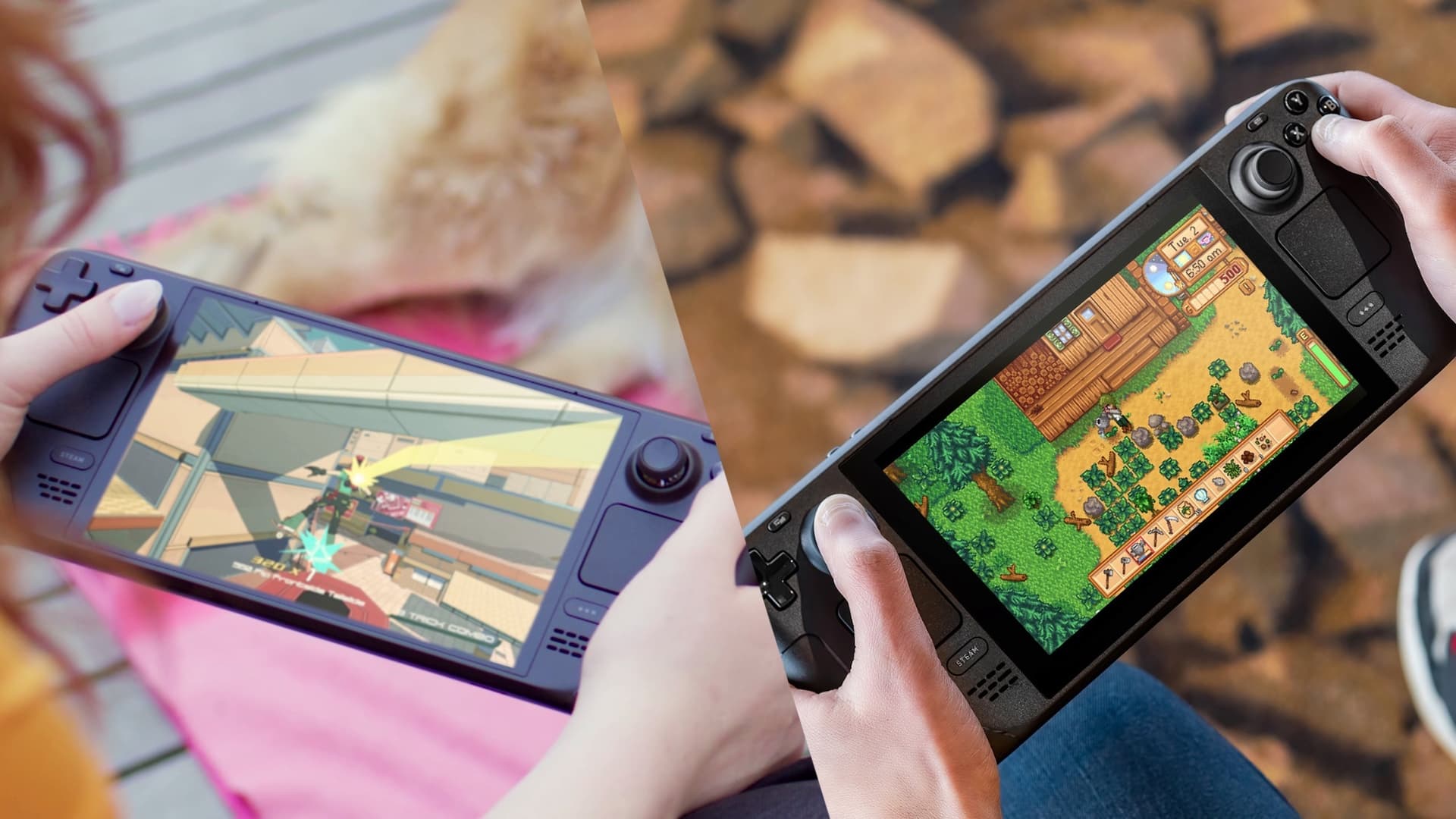 Steam Deck OLED vs Steam Deck LCD display comparison side by side